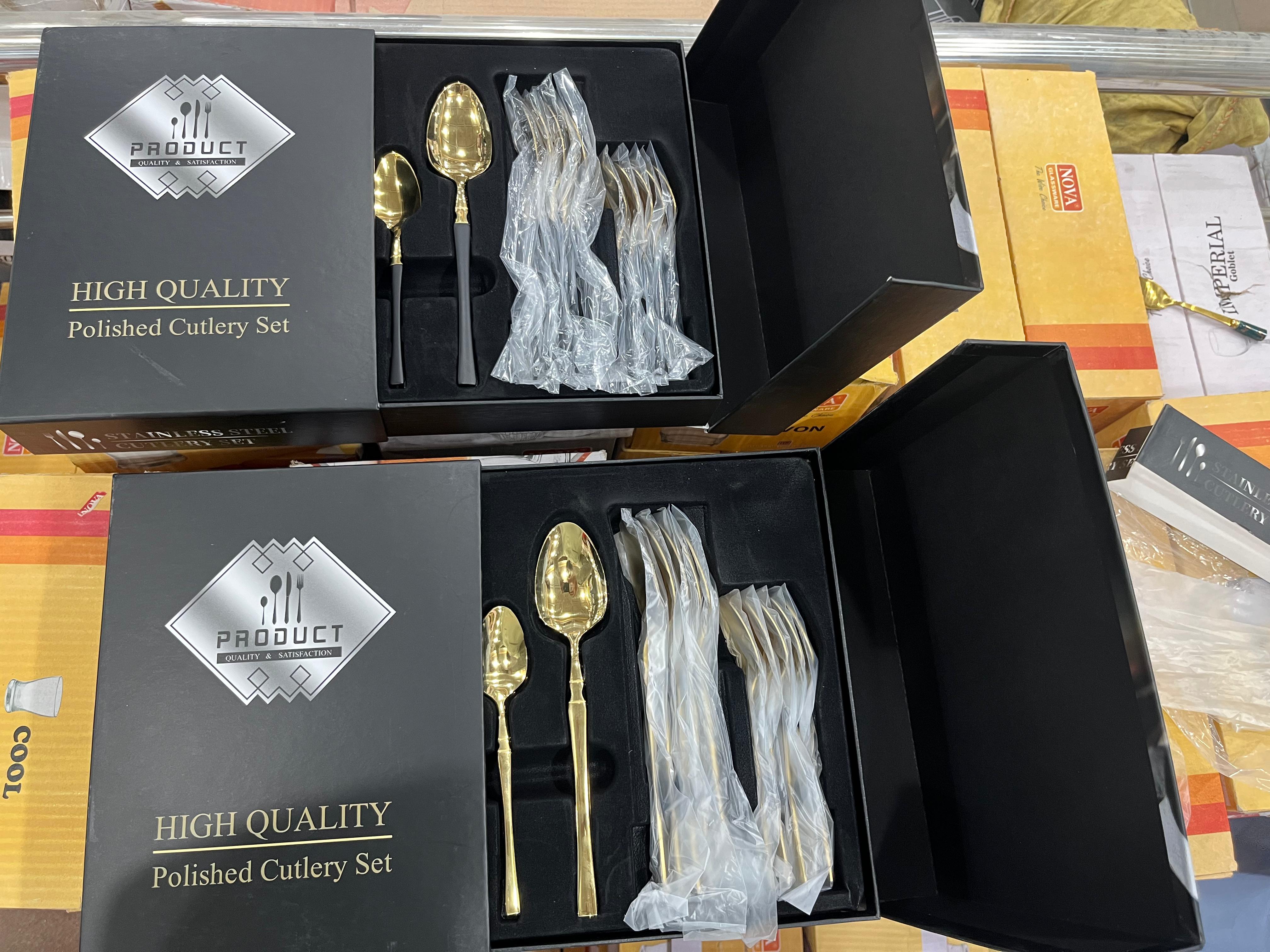 Hanif Traders™ High Quality Polished Cutlery Set Golden and Half Golden Stainless Steel