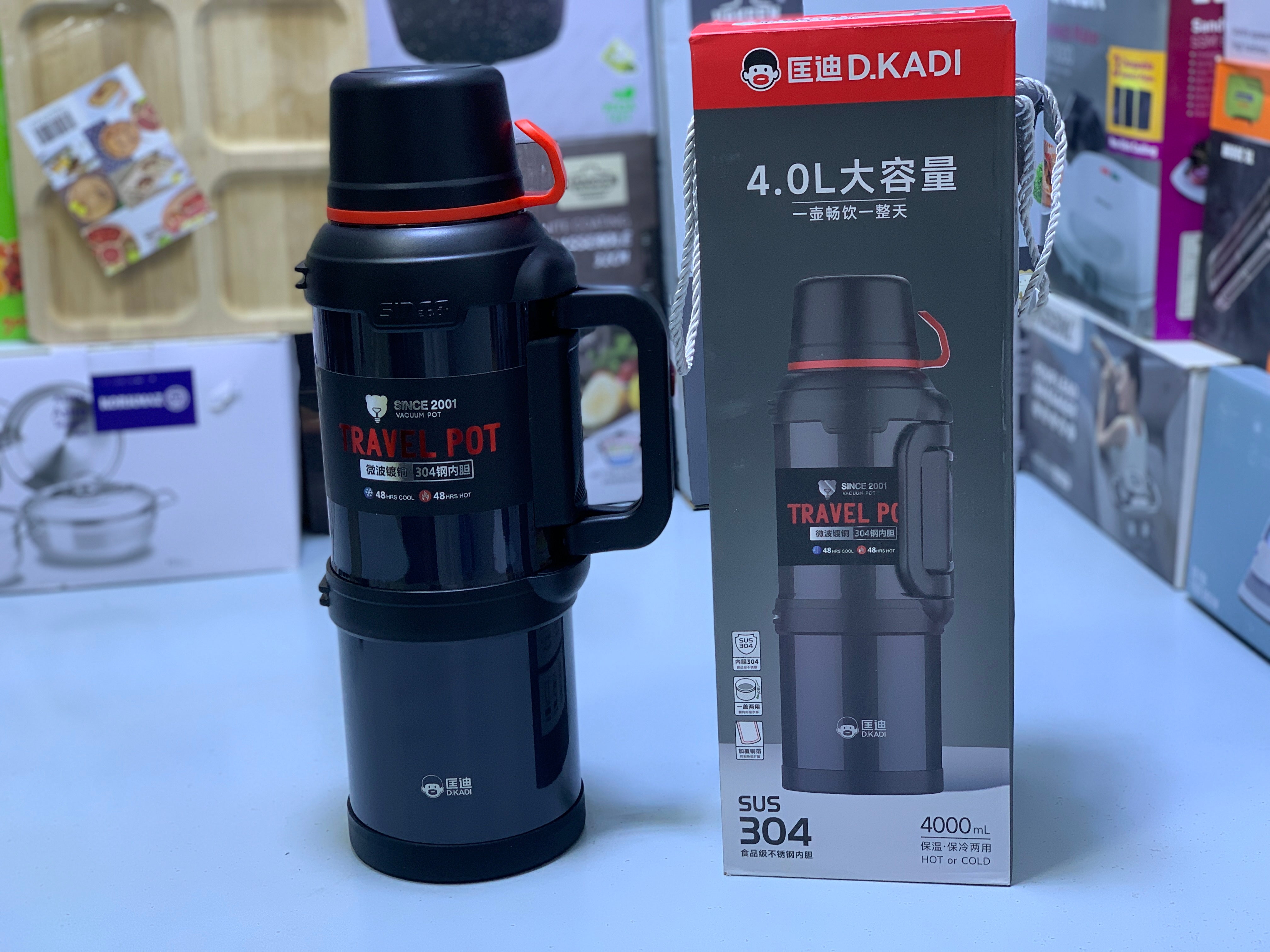 D Kadi Travel Pot Water Bottle 4000ml Stainless Steel SUS 304 Hot and Cool 24 hours