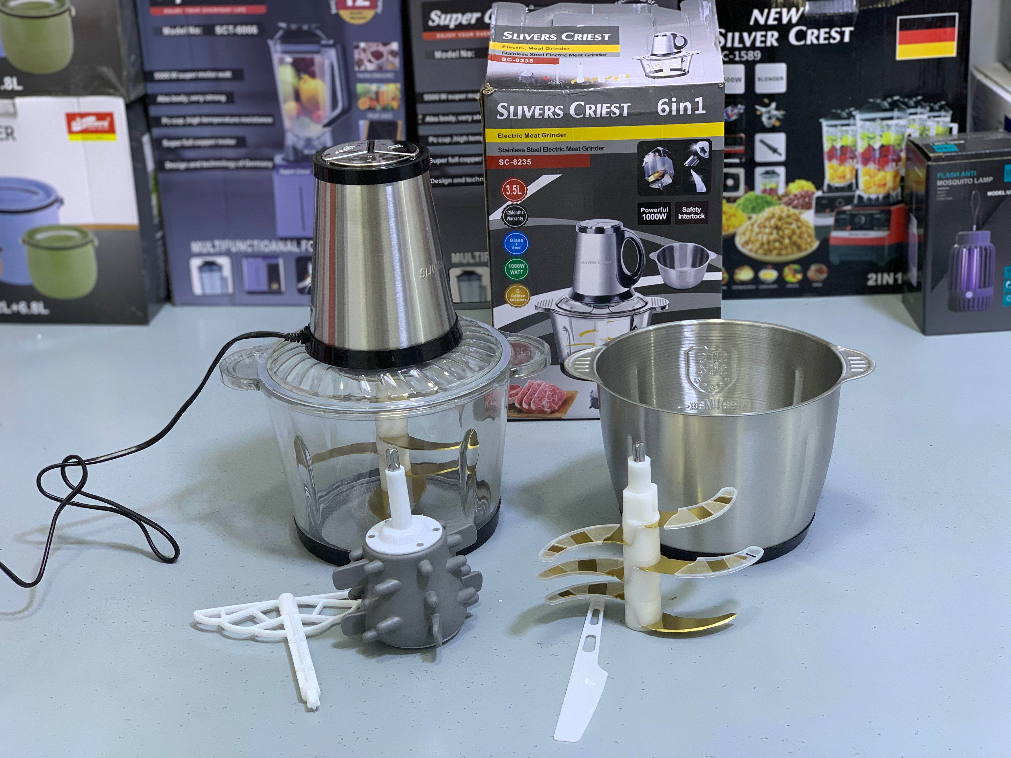 6 in 1 Food Chopper and Garlic Shredder,  double bowls and double blades