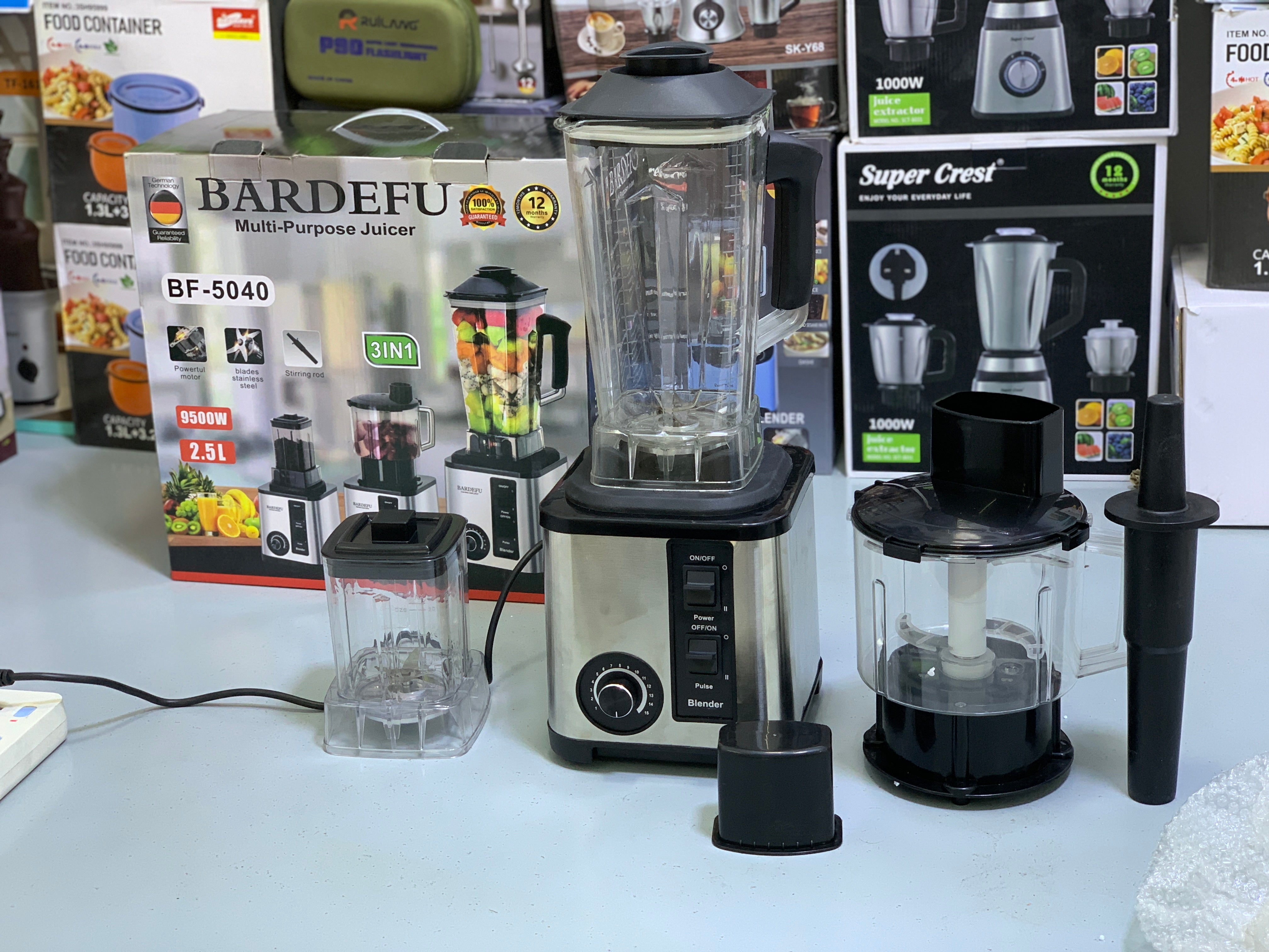 Bardefu 3 in 1 Blender , Chopper and Grinder Model: BF-5040 Copper Motor 9500w and 2.5L
