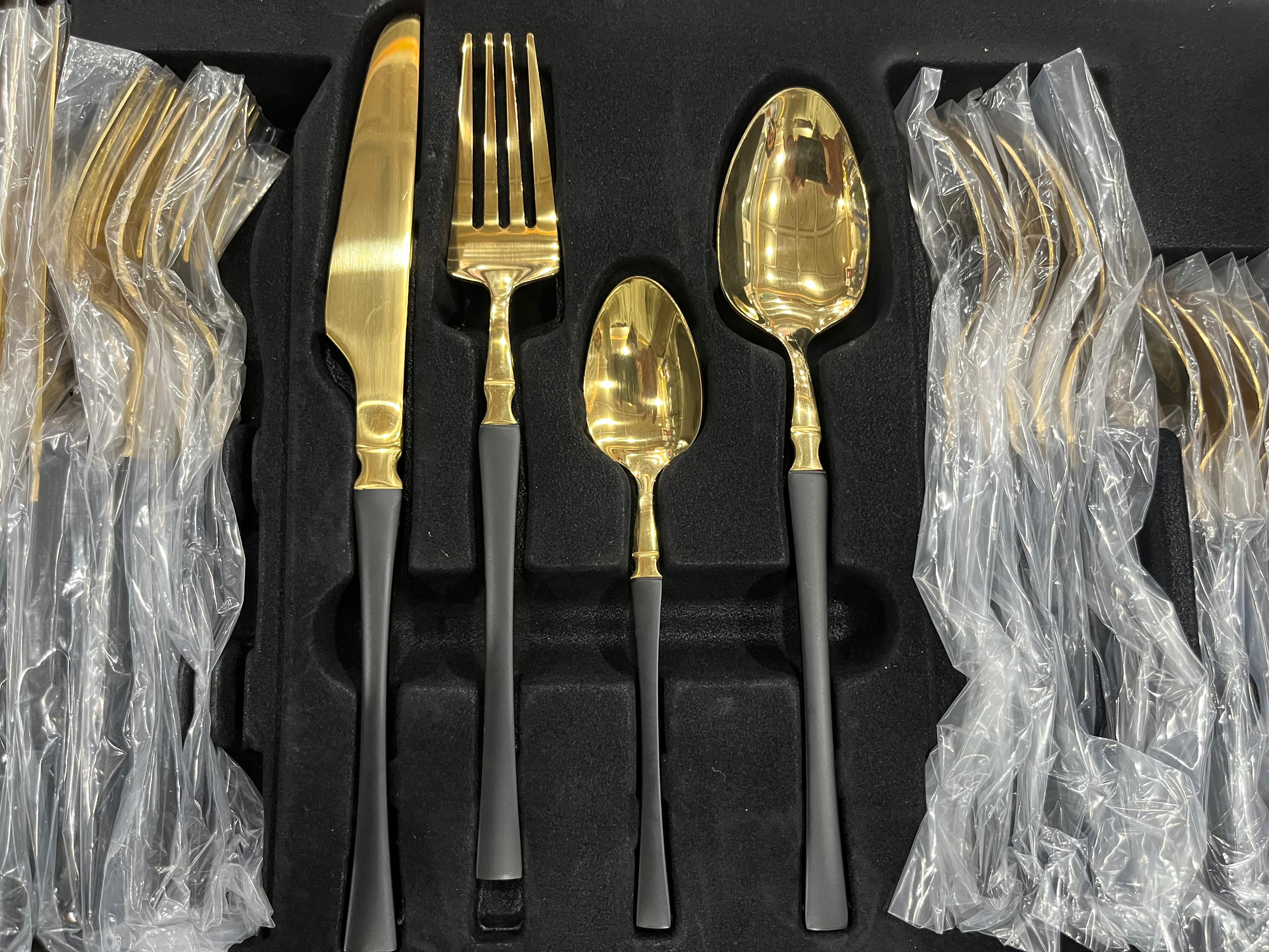 Hanif Traders™ High Quality Polished Cutlery Set Golden and Half Golden Stainless Steel