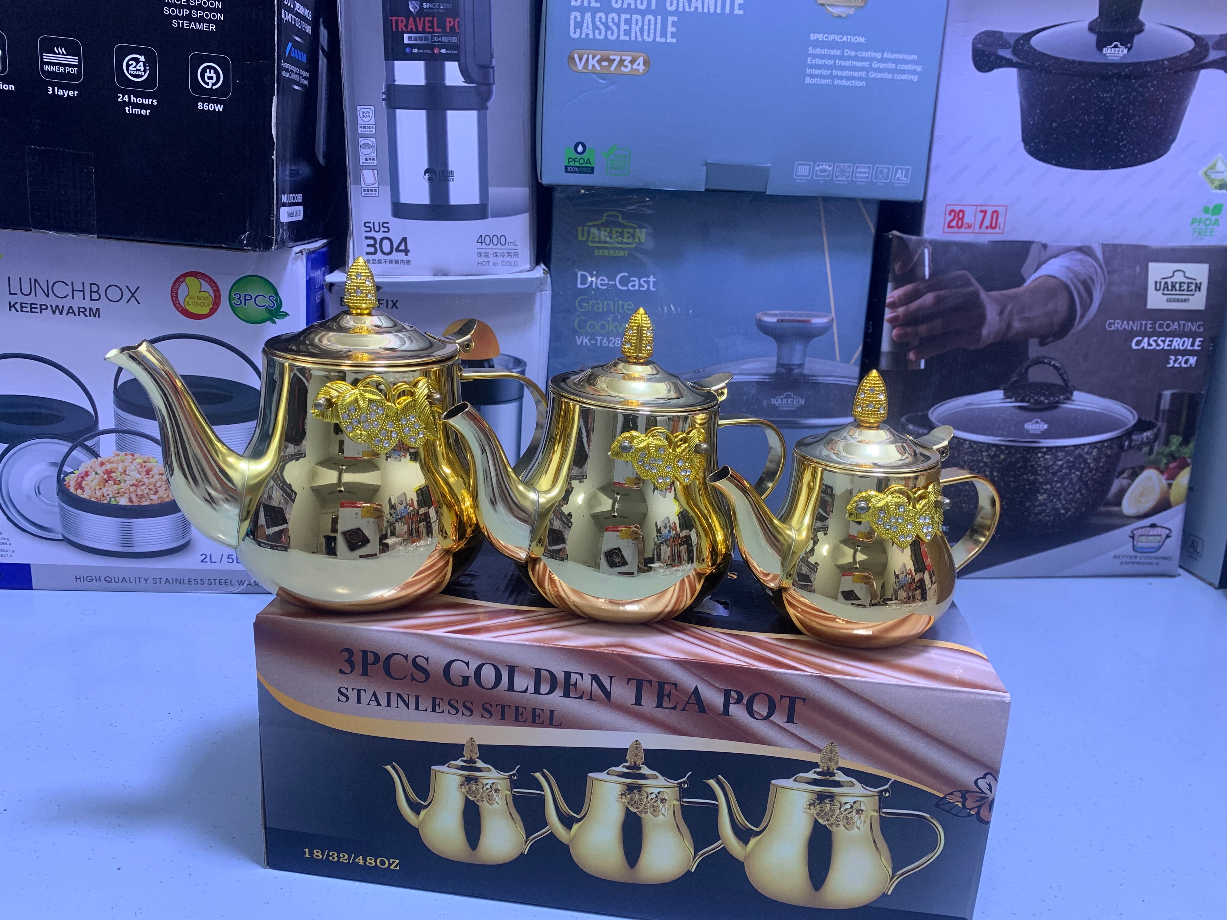 Golden 3 Pieces Tea Kettles