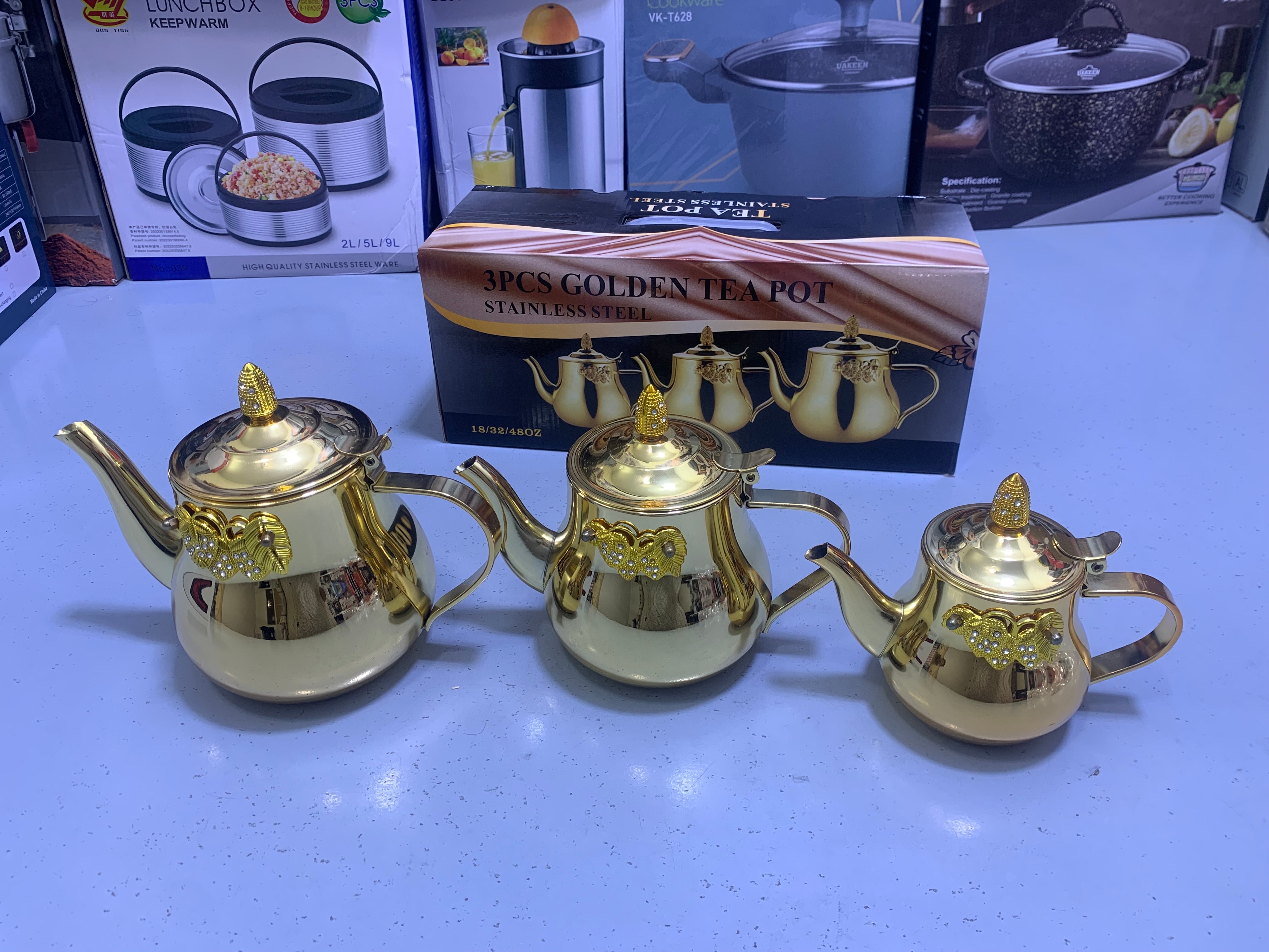 Golden 3 Pieces Tea Kettles