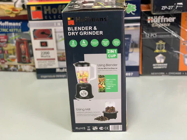 Hoffmans Electronics 2 in 1 Blender and Grinder 1.6 Unbreakable Jug Stainless Steel Blades
