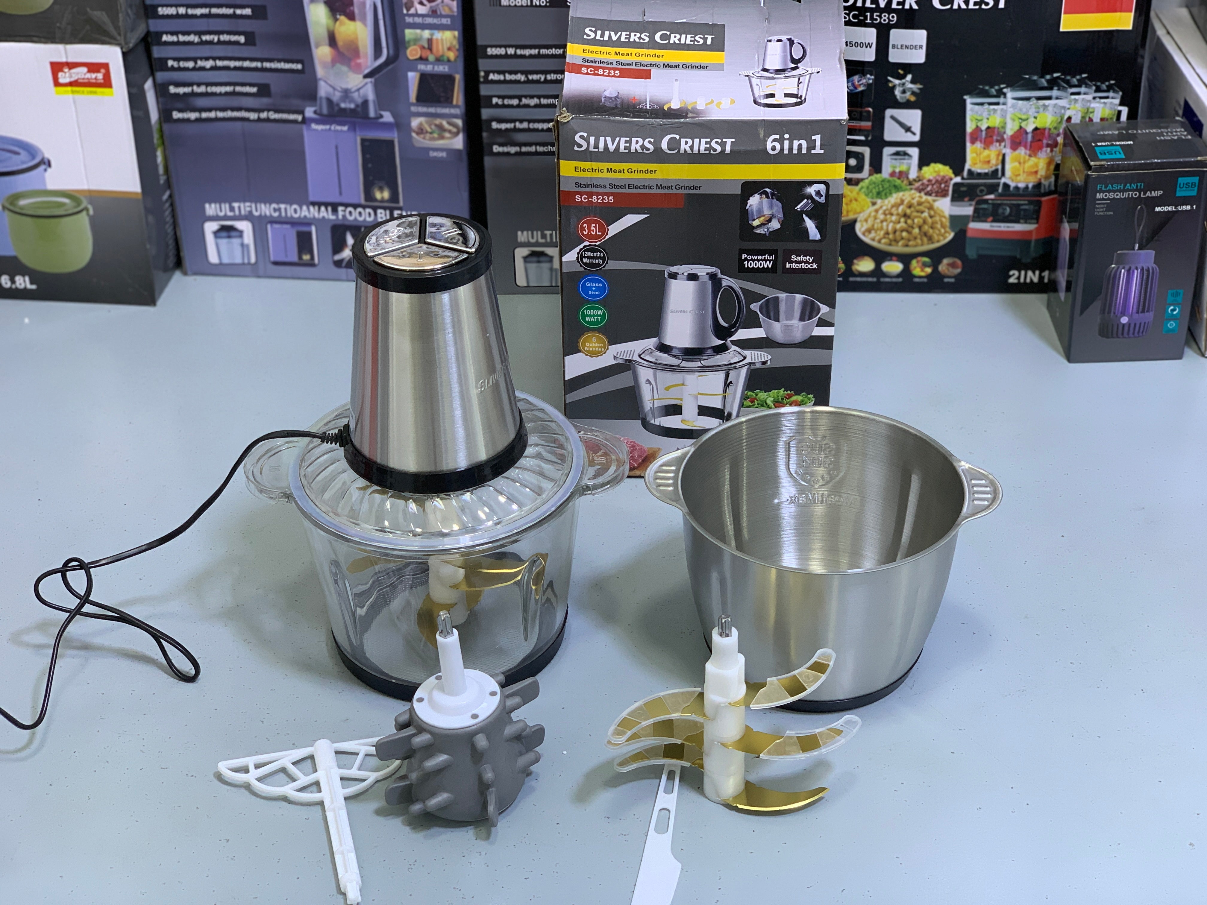 6 in 1 Food Chopper and Garlic Shredder,  double bowls and double blades