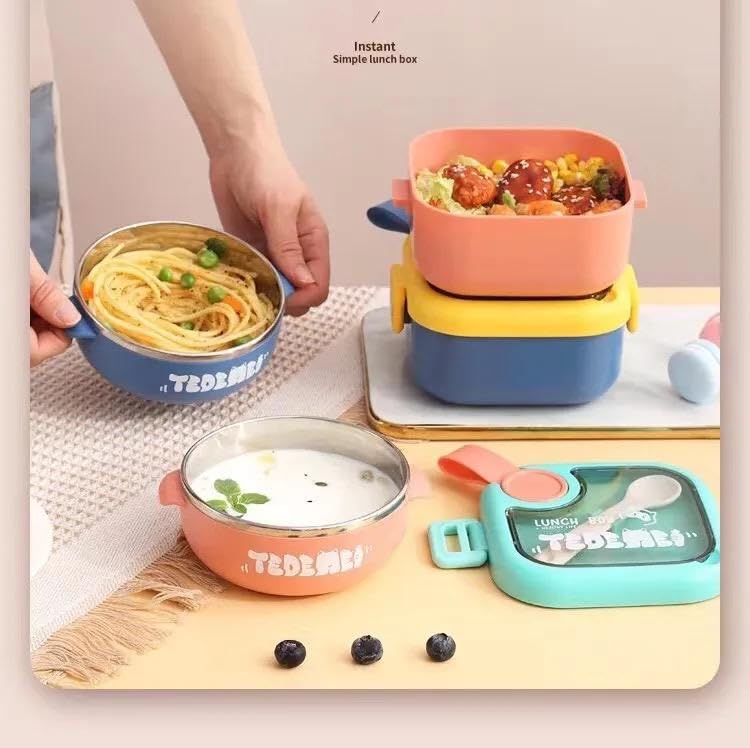 1 Pc Lunch Box for Kids with Spoon & Scissor Leak Proof Tiffin Box for Boys, Girls, School & Office