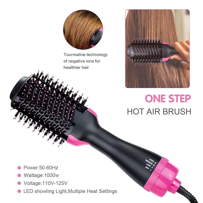 Hanif Traders™ 3-In-1 Electric One Step Hair Straightening Brush One Step Hot Air Brush Dryer + Styler