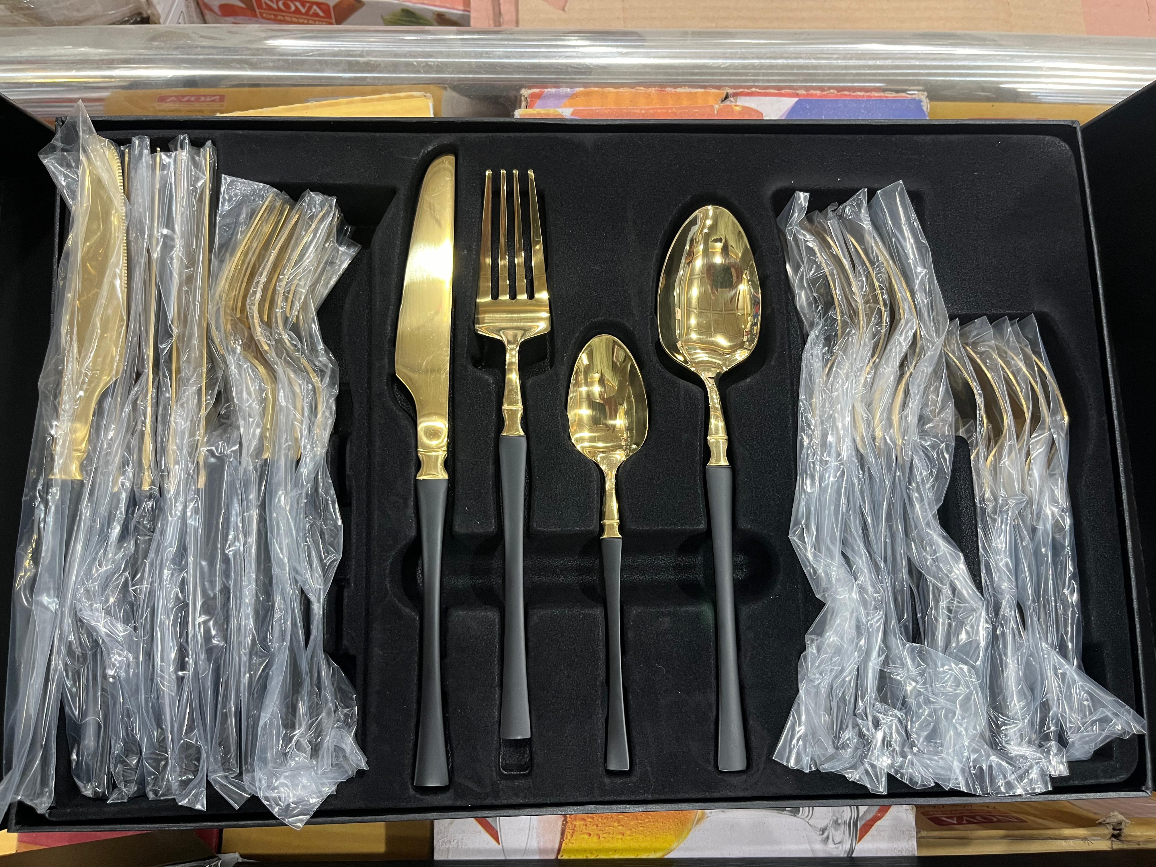 Hanif Traders™ High Quality Polished Cutlery Set Golden and Half Golden Stainless Steel