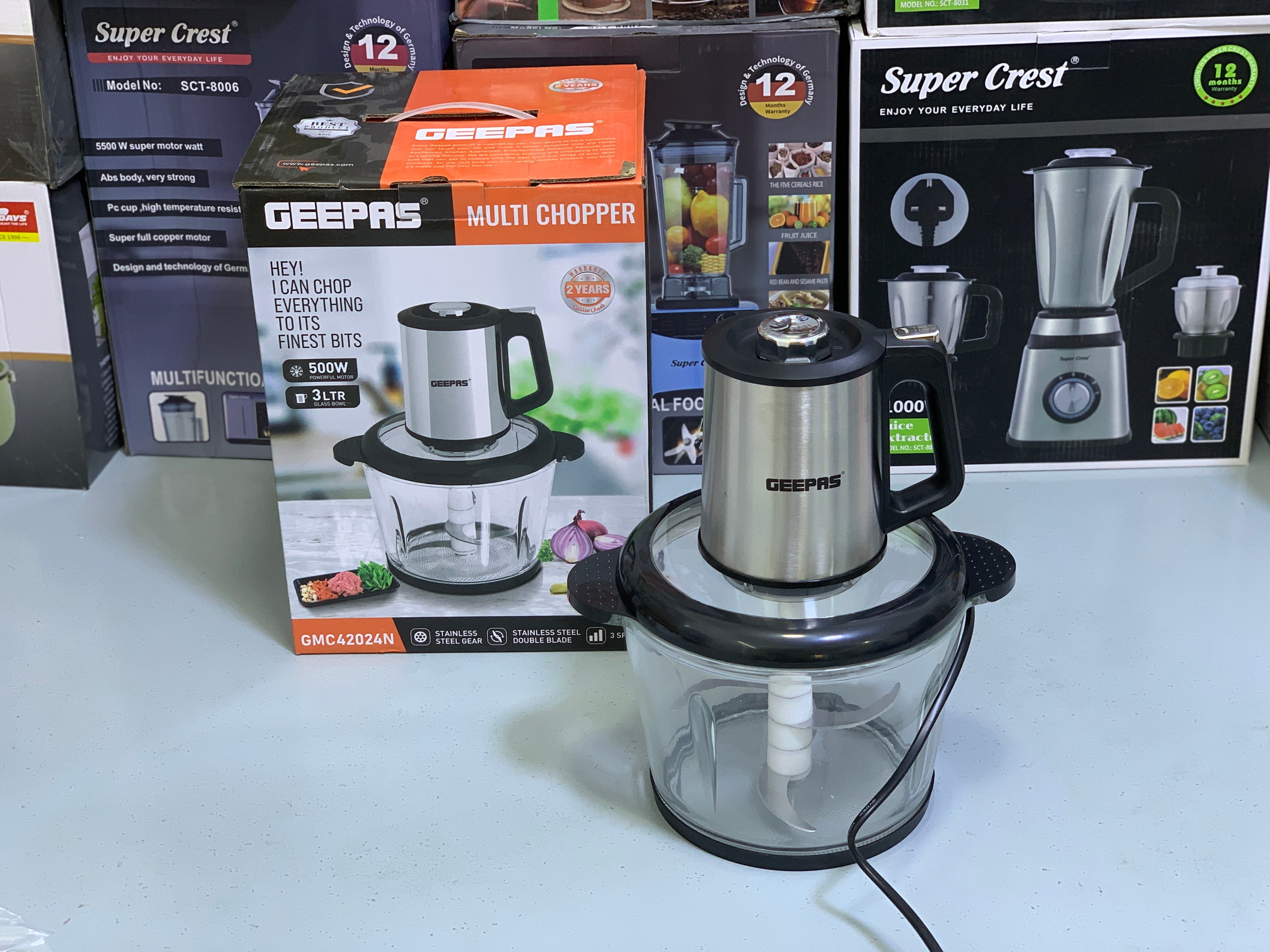 Geepas Multi Functional Chopper 3L and 500w Stainless Steel blades with 2 Year warranty
