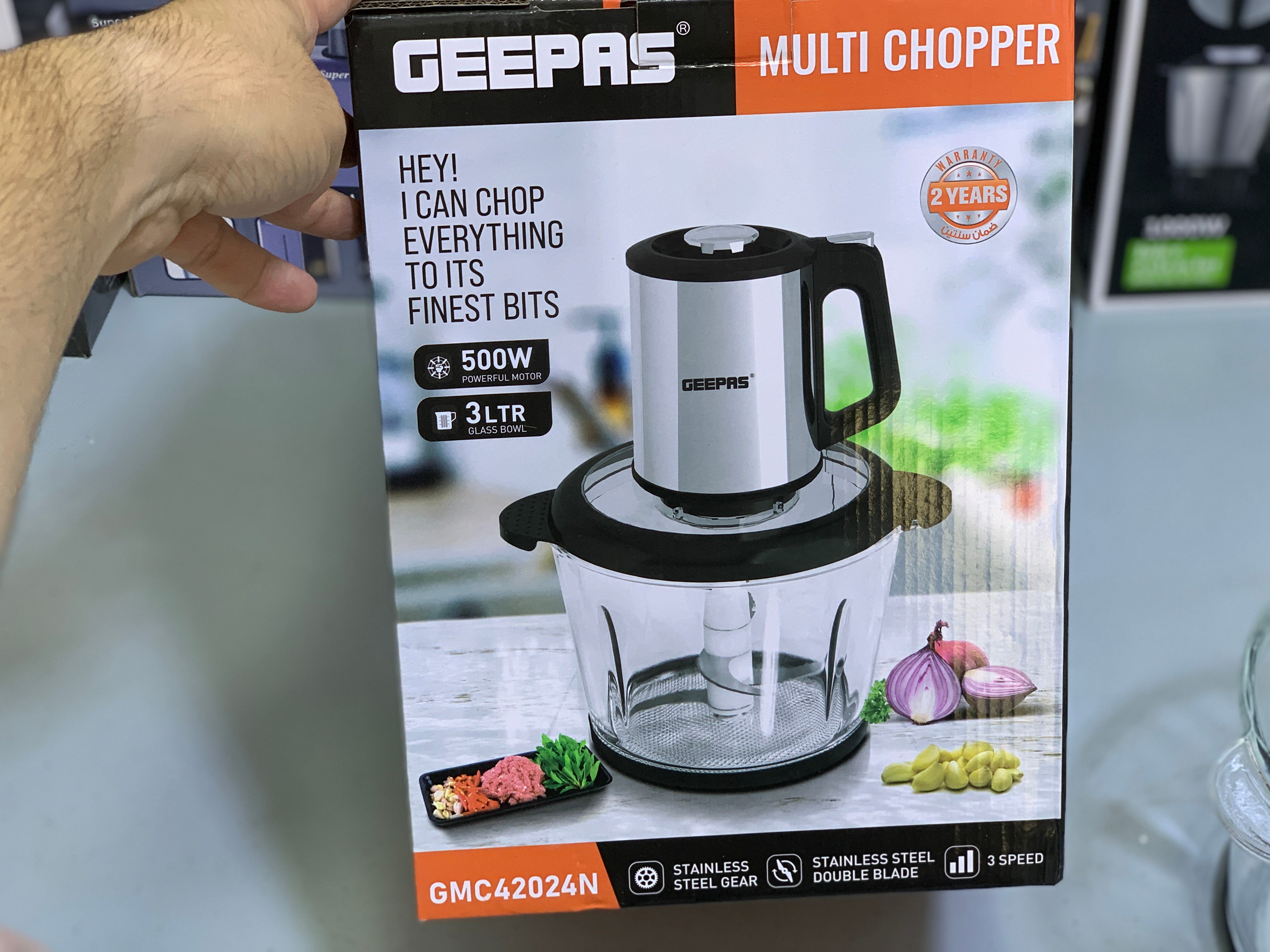 Geepas Multi Functional Chopper 3L and 500w Stainless Steel blades with 2 Year warranty