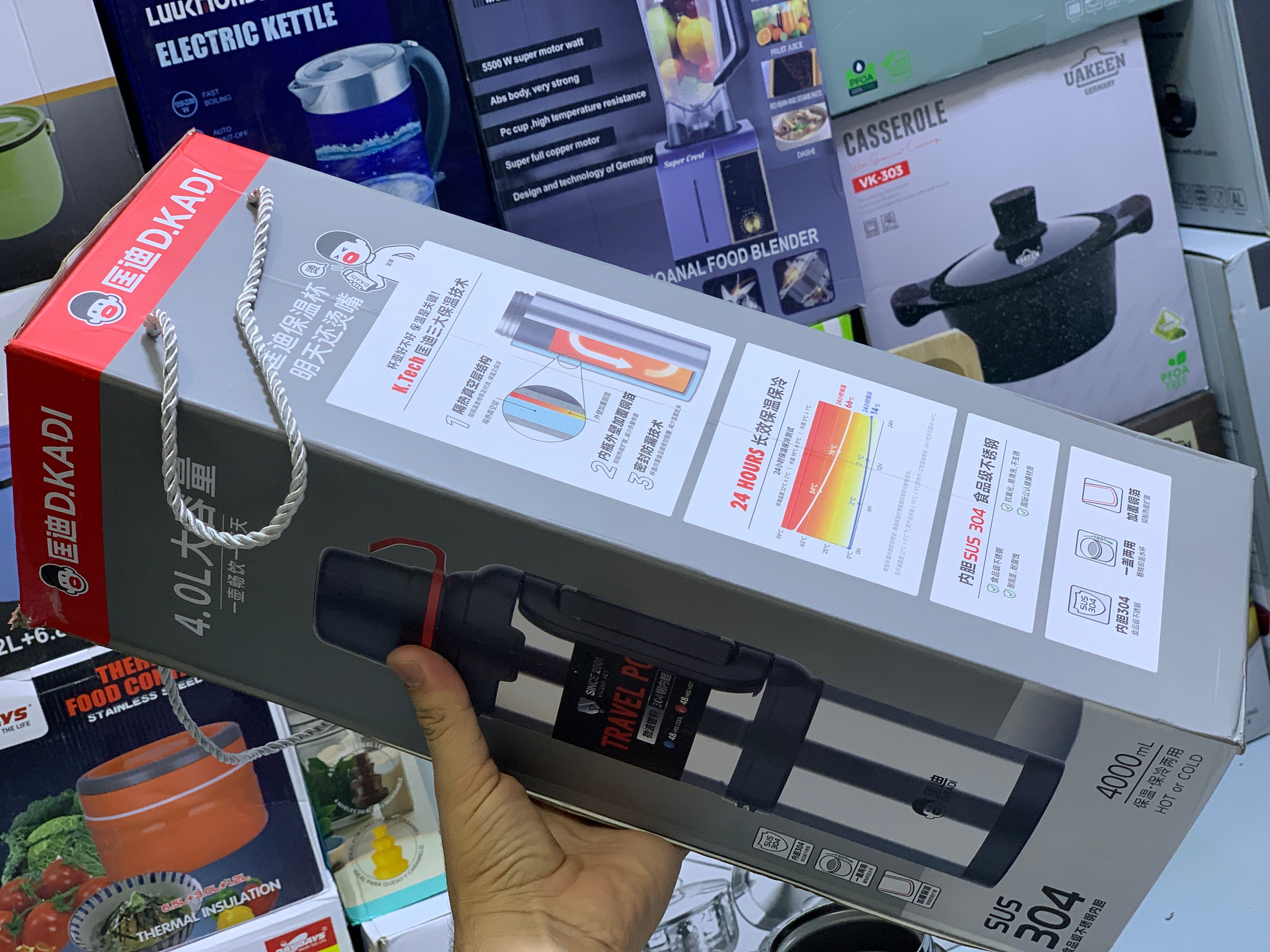 D Kadi Travel Pot Water Bottle 4000ml Stainless Steel SUS 304 Hot and Cool 24 hours