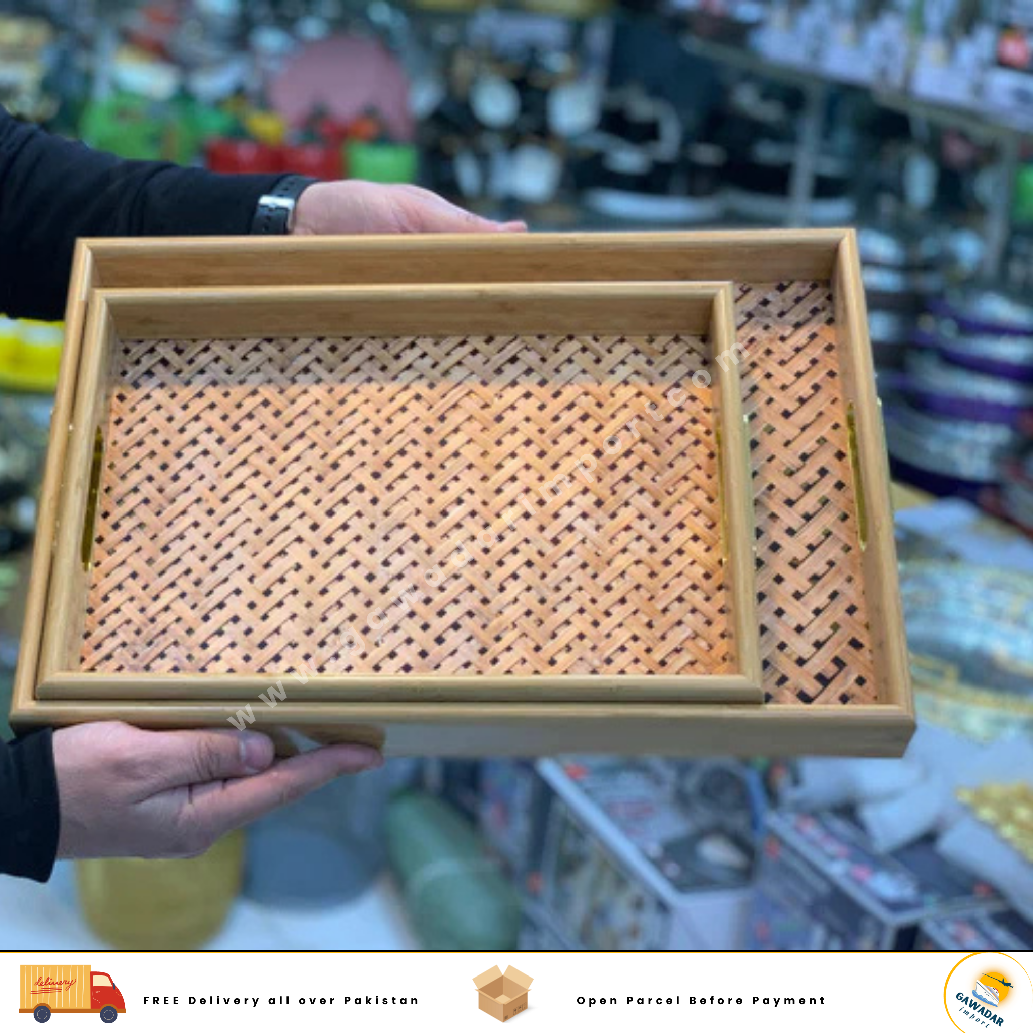 2 Pieces Serving Trays Bamboo