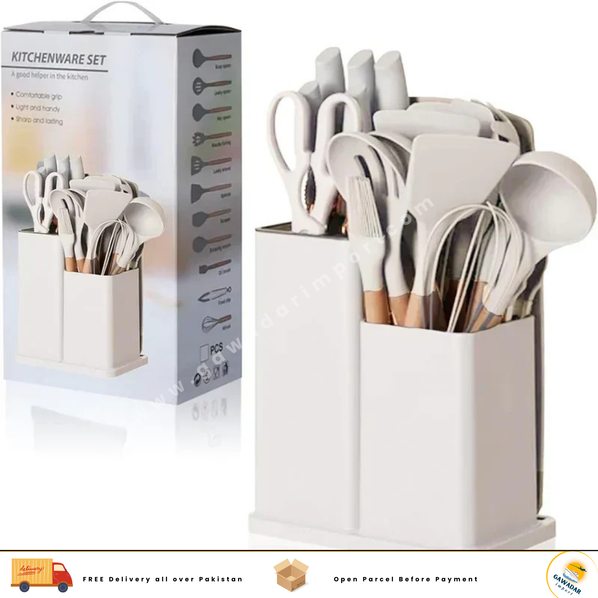 Hanif Traders™ 19 PCs Silicon Cooking & Knife Set and Cutting Board Hot Selling Item