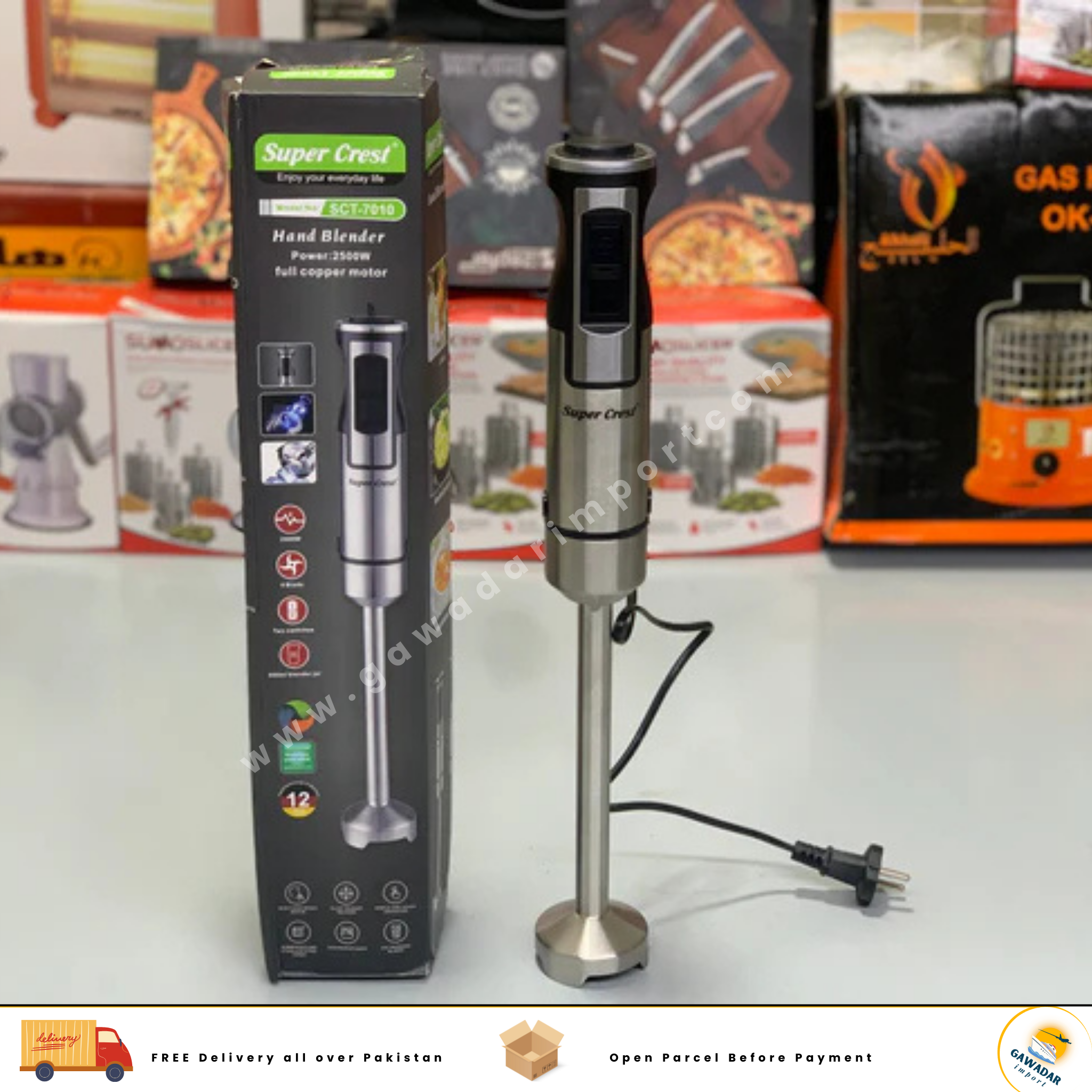 Super crest hand blender stainless steel blade 2500w Model: SCT-7010