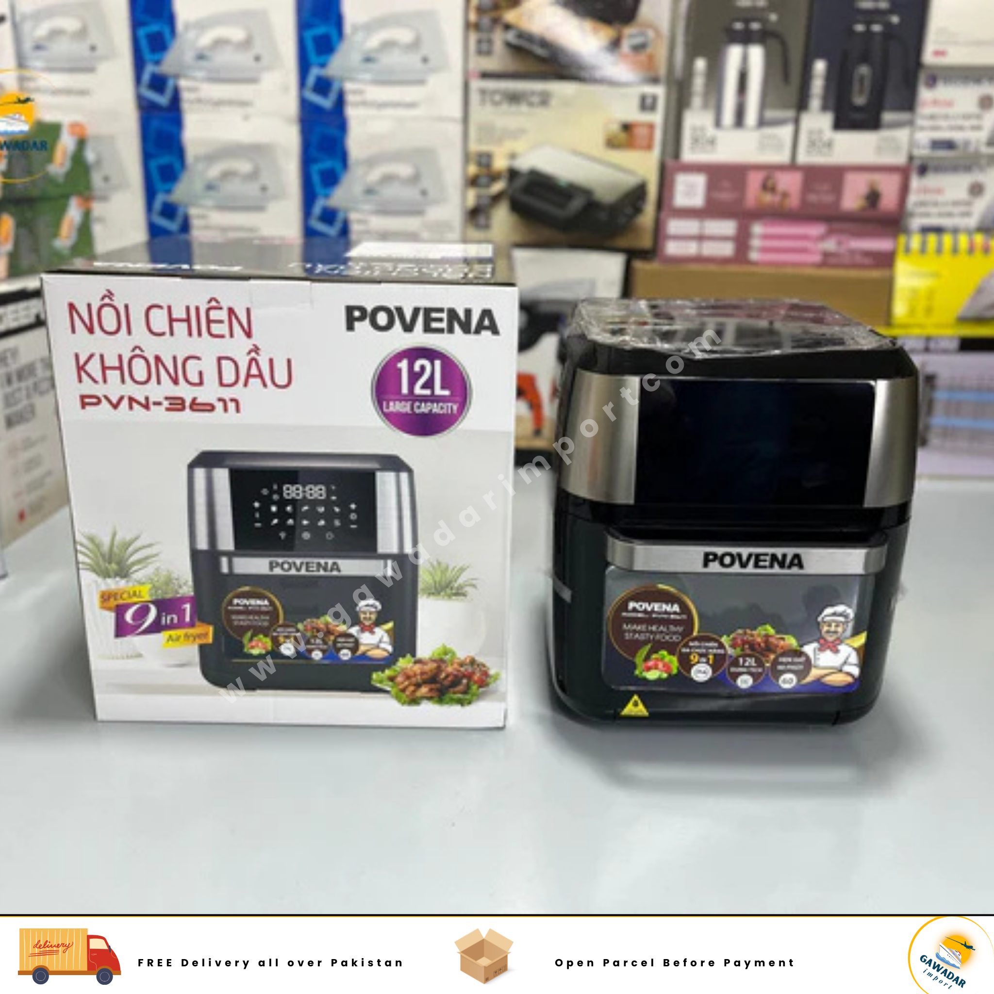 Imported Air Fryer of Povena Brand, PVN-3611 - 12 liters Capacity, 1800 watt Power