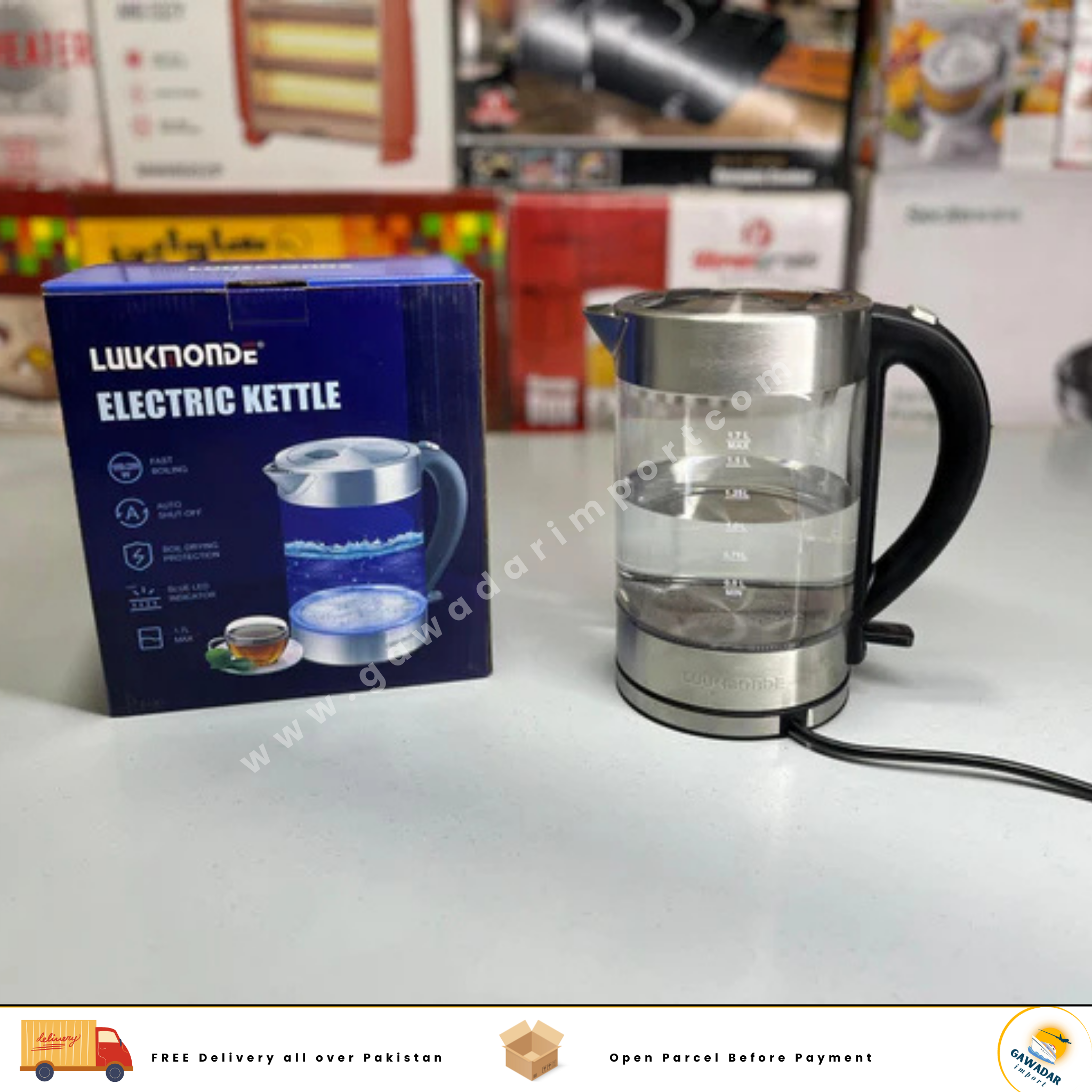 Transparent Glass Electric Tea Kettle 1.7L For Office and Guest House