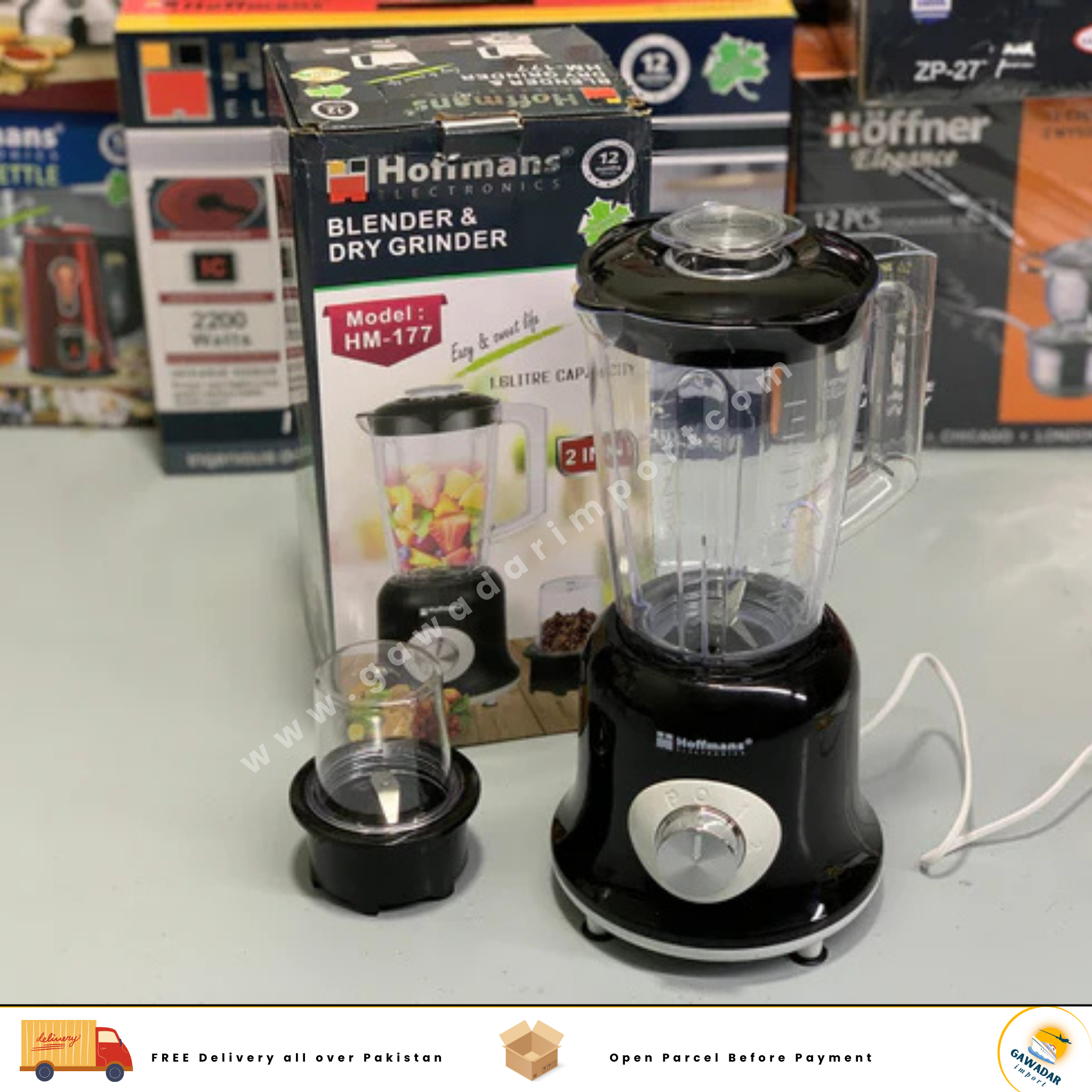 Hoffmans Electronics 2 in 1 Blender and Grinder 1.6 Unbreakable Jug Stainless Steel Blades