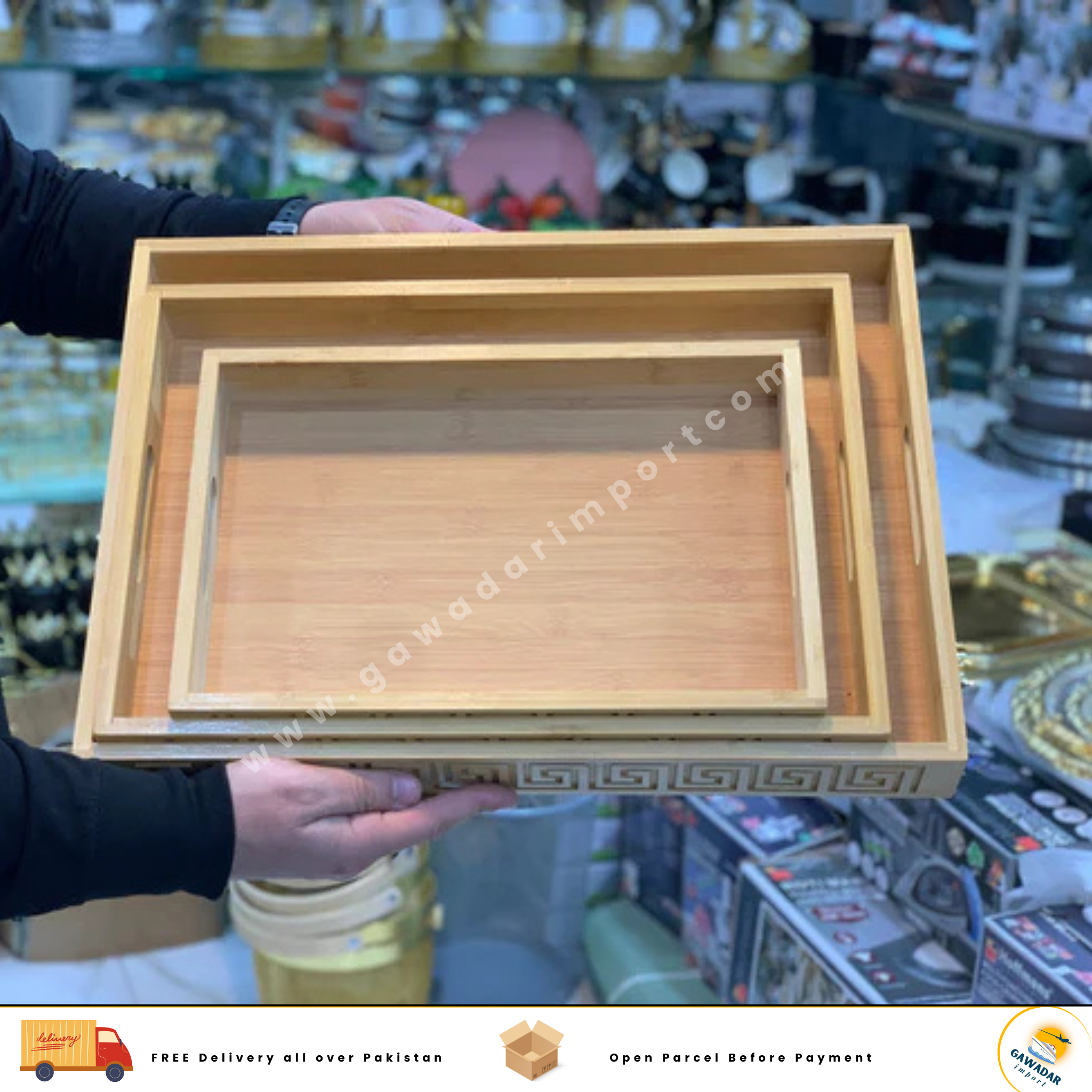 Bamboo 3 Pieces Serving Trays unique Design