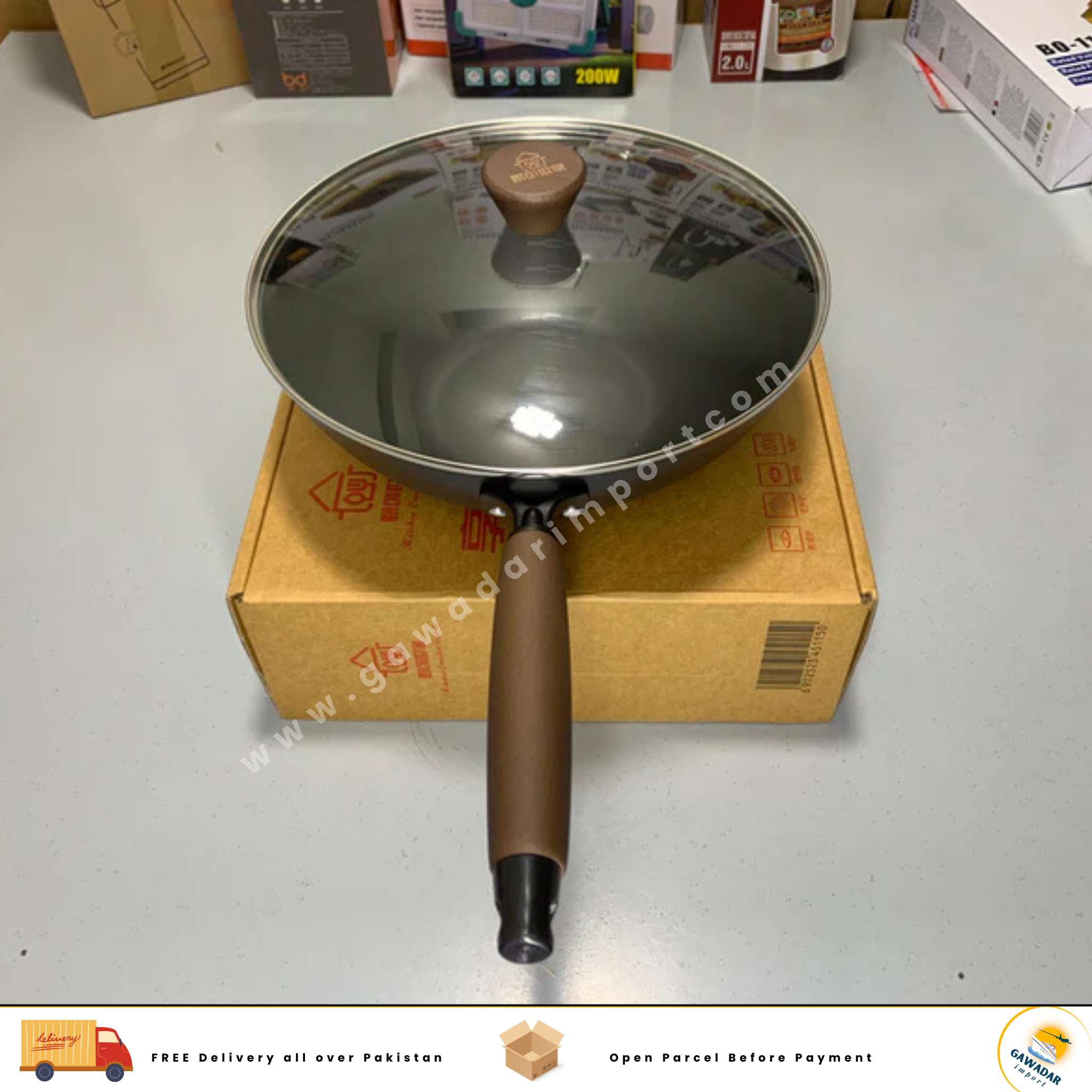 Dotted Pattern Laser Coating Deep Frying with Wooden Handle