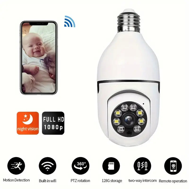 Hanif Traders™ Wireless Bulb Security Camera 360°Rotational View