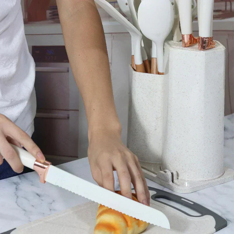 Hanif Traders™ 19 PCs Silicon Cooking & Knife Set and Cutting Board Hot Selling Item