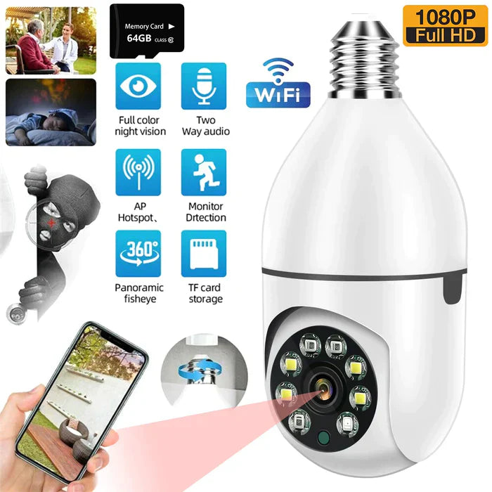 Hanif Traders™ Wireless Bulb Security Camera 360°Rotational View